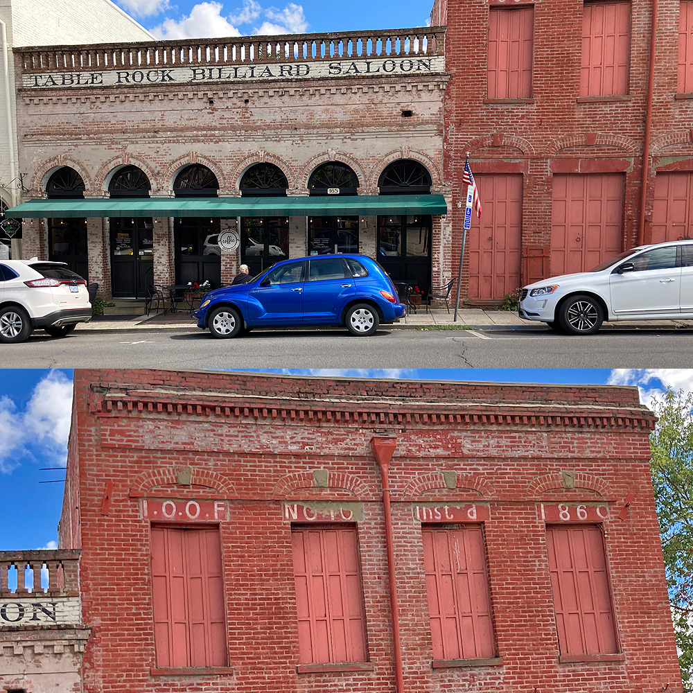 Old part of downtown - impressive brick. IOOF = 
