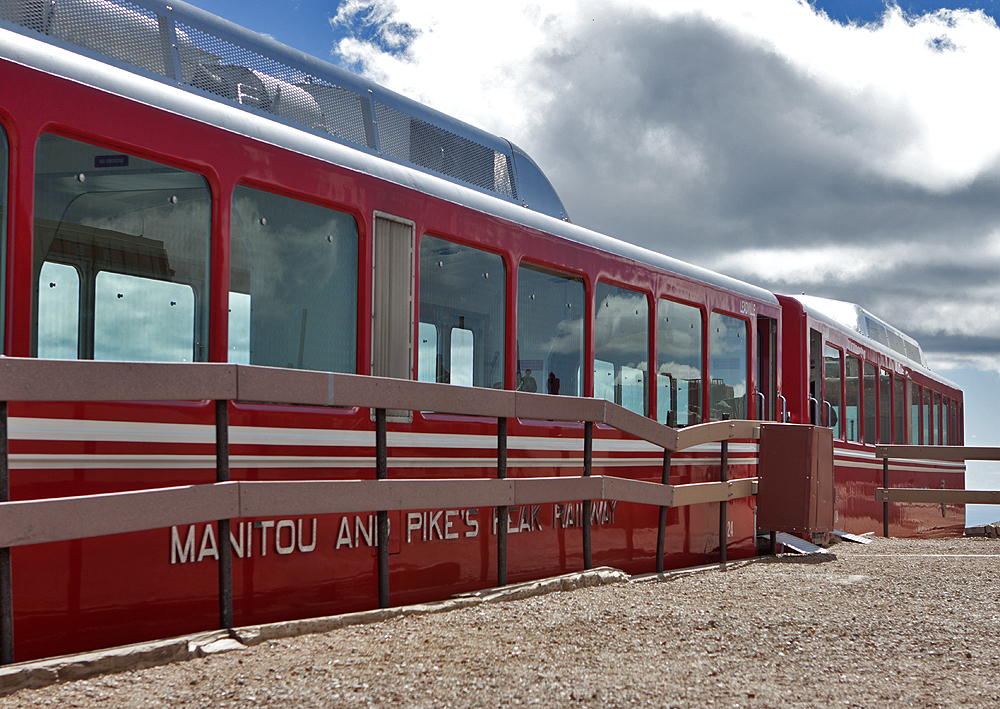 Cog rail train cars - up at the peak