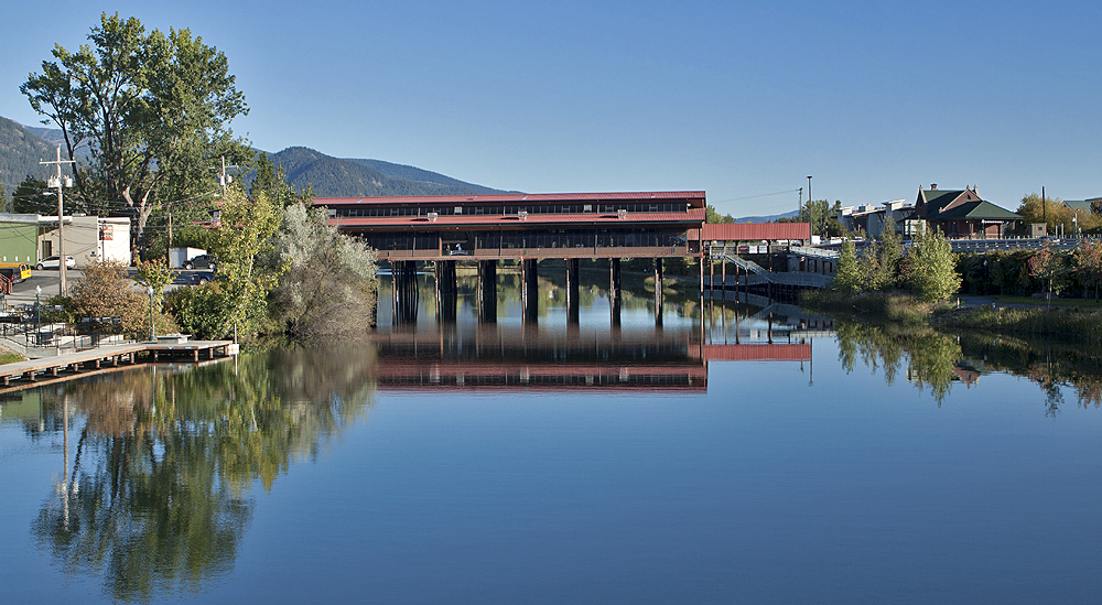 Sandpoint Creek; shopping center above creek