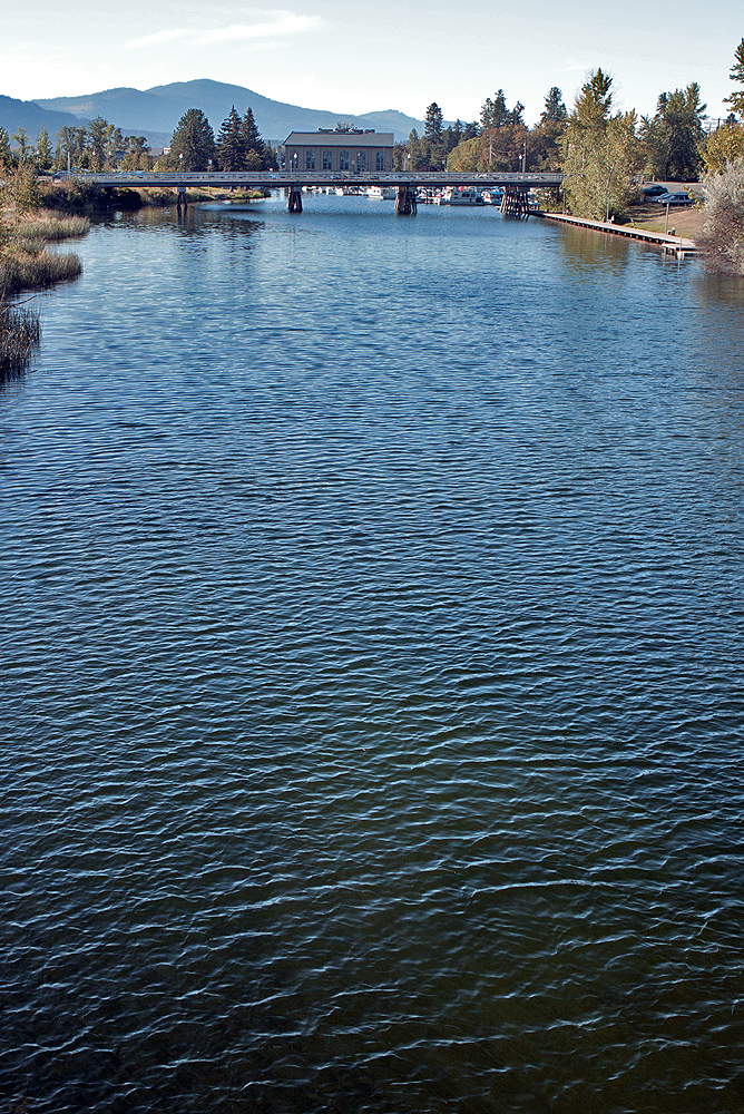 Sandpoint, ID - bridge from town to lake. Clear water