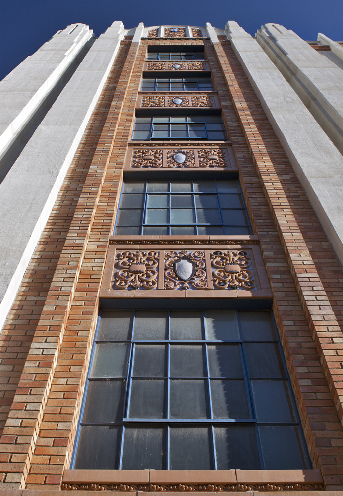 Brick, stone; carvings, art deco....somehow works