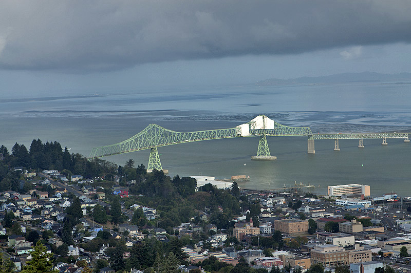 Downtown Astoria and the Astoria-Megler Bridge, looking north/northwest