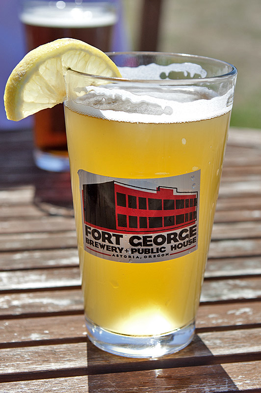 Romy had an amber beer (background), I has a Fort George Weiss