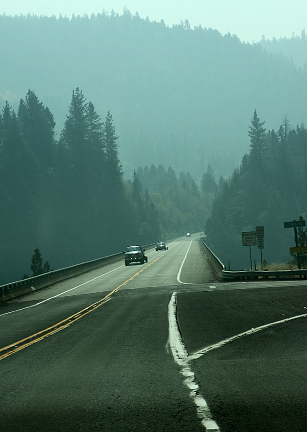 Smoke from (somewhat distant) forest fires the lower we got